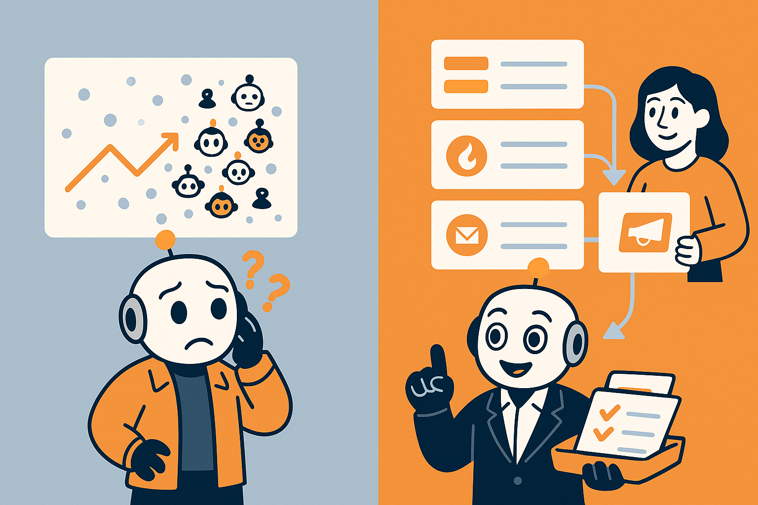 Los dashboard met ruis tegenover accountprioriteiten die direct in CRM-acties terechtkomen.