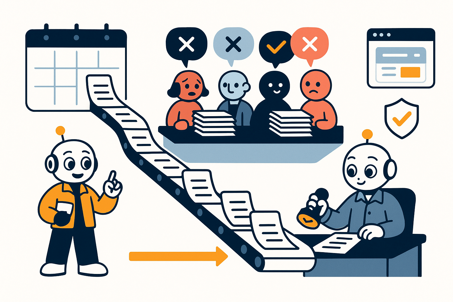 Concepten stapelen zich op bij goedkeuring voordat ze langs kwaliteitscontrole naar publicatie gaan.